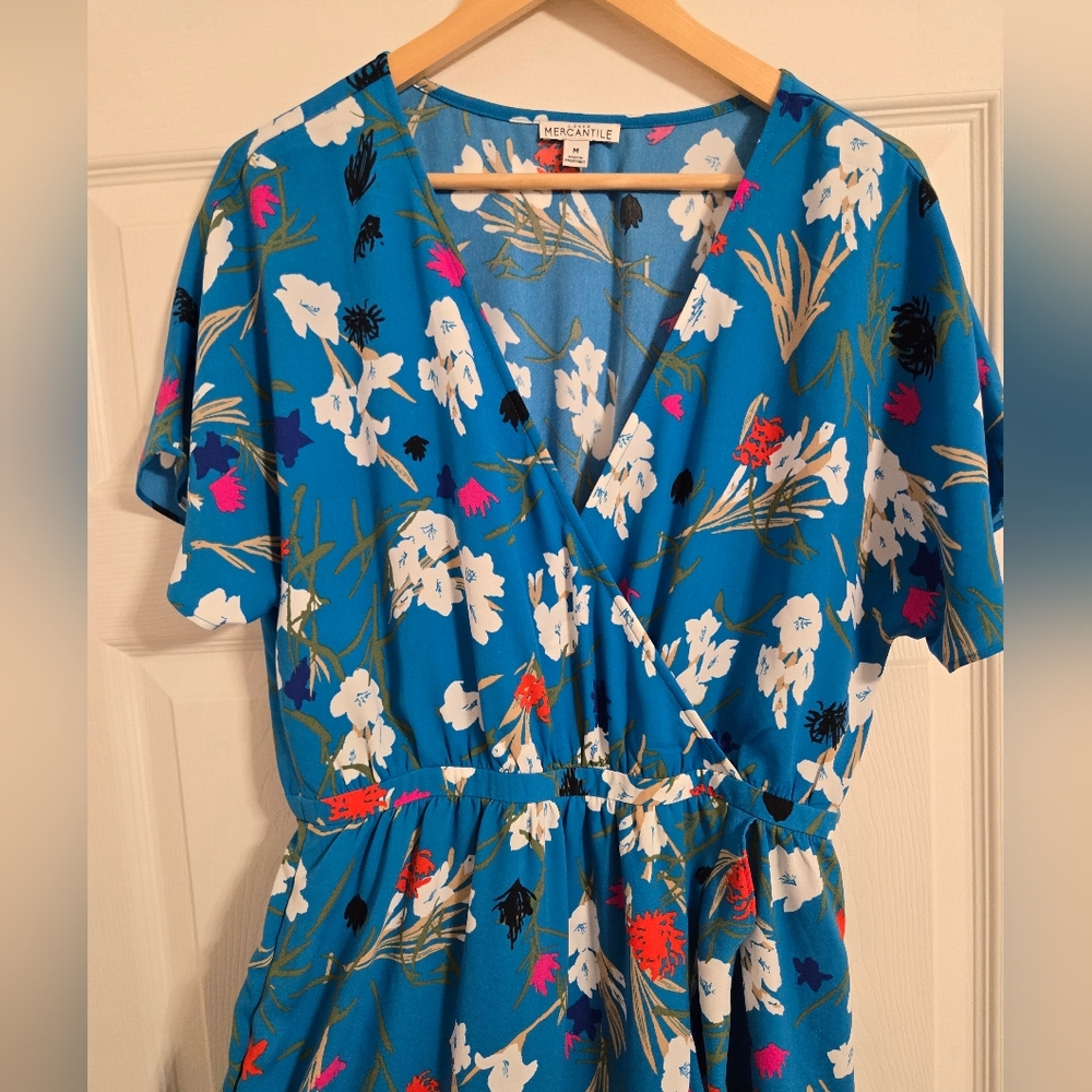 J. Crew Floral Blue And White Faux Wrap Dress Size Medium - Picture 5 of 12